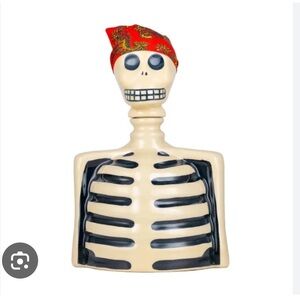EMPTY tequila bottle, skeleton bust with bandana